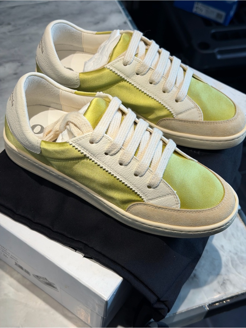 Pedro Garcia Lime Green and White Low-Top Sneakers